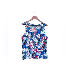 J Crew Linen Blend Sleeveless Peplum Blouse Floral Print Tropical Hawaiian SZ 14
